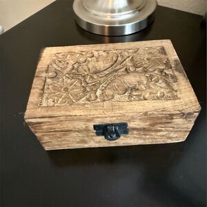 German Handcrafted Wooden Jewelry Box Carving Brown